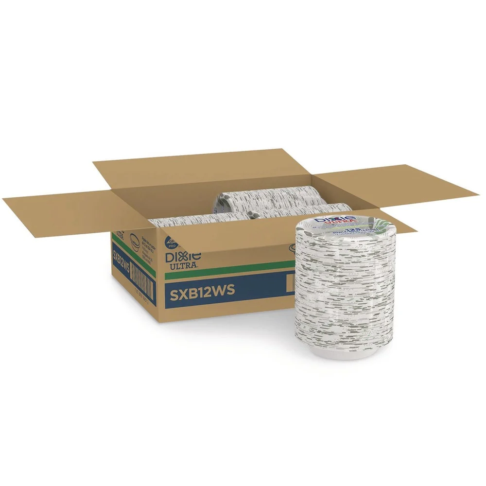 Dixie SXB12WS Pathways 12 oz. Heavyweight WiseSize Paper Bowls with Soak Proof Shield - Green/Burgundy (4/Carton)