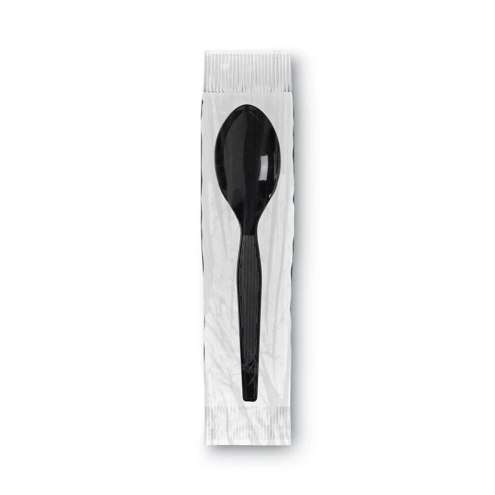 Dixie TM5W540 Grab’N Go Wrapped Cutlery Teaspoons - Black (90/Box, 6 Box/Carton)