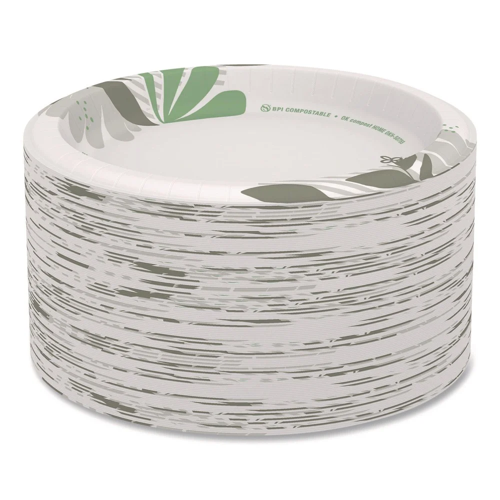 Dixie UX9PATH Pathways Soak-Proof Shield 8.5 in. Diameter Mediumweight Paper Plates - Green/Burgundy (1000/Carton)