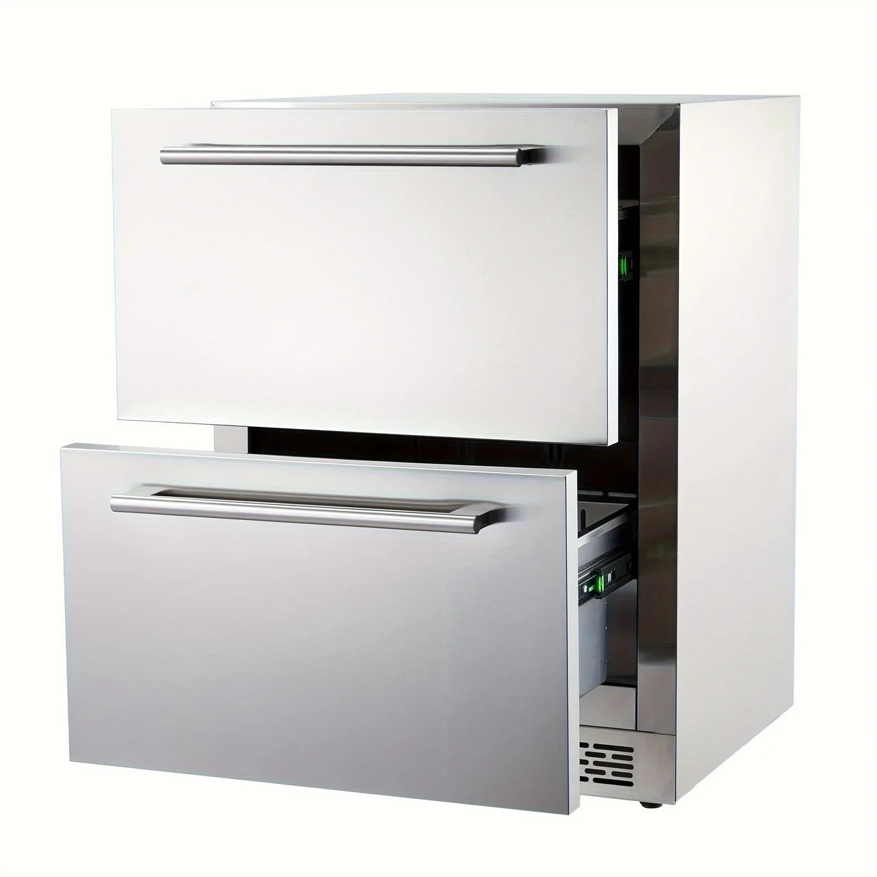 24-inch Stainless Steel Double Drawer Beverage Refrigerator - Freestanding/undercounter, Silent Cooling System, Automatic Lighting, Divider, Energy Efficient - Residential/commercial Use silvery