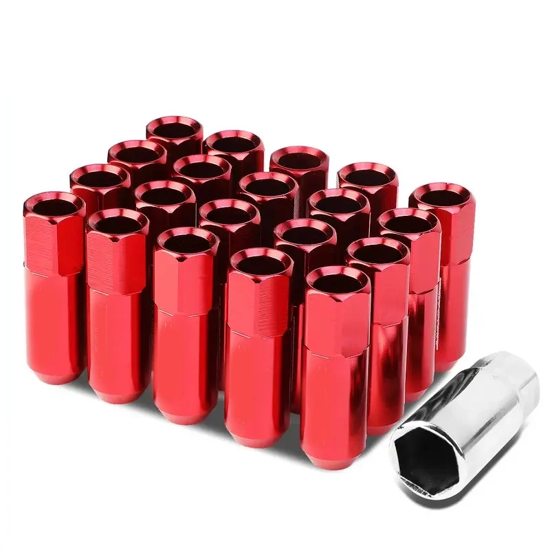 JDM Open-End Hexagon 20 Lug Nuts Set Adapter Key M12X1.25 25mm OD/60mm Tall Red color