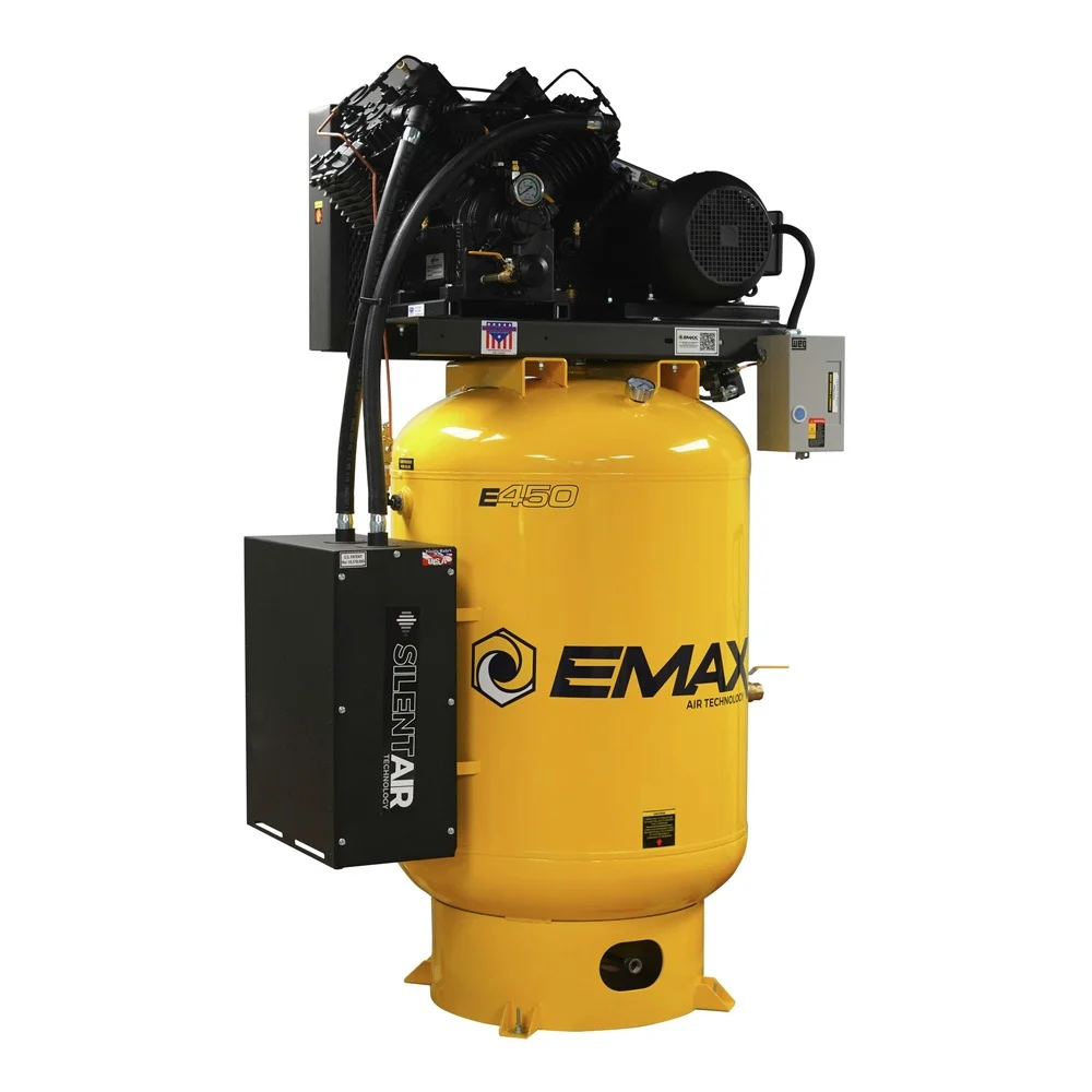 EMAX Silent Air Industrial 10 HP 120 gal. V4 38 CFM 1-Phase 2-Stage Vertical Stationary Electric Air Compressor with EFKIT008AWBS Maintenance Kit - ESP10V120V1K