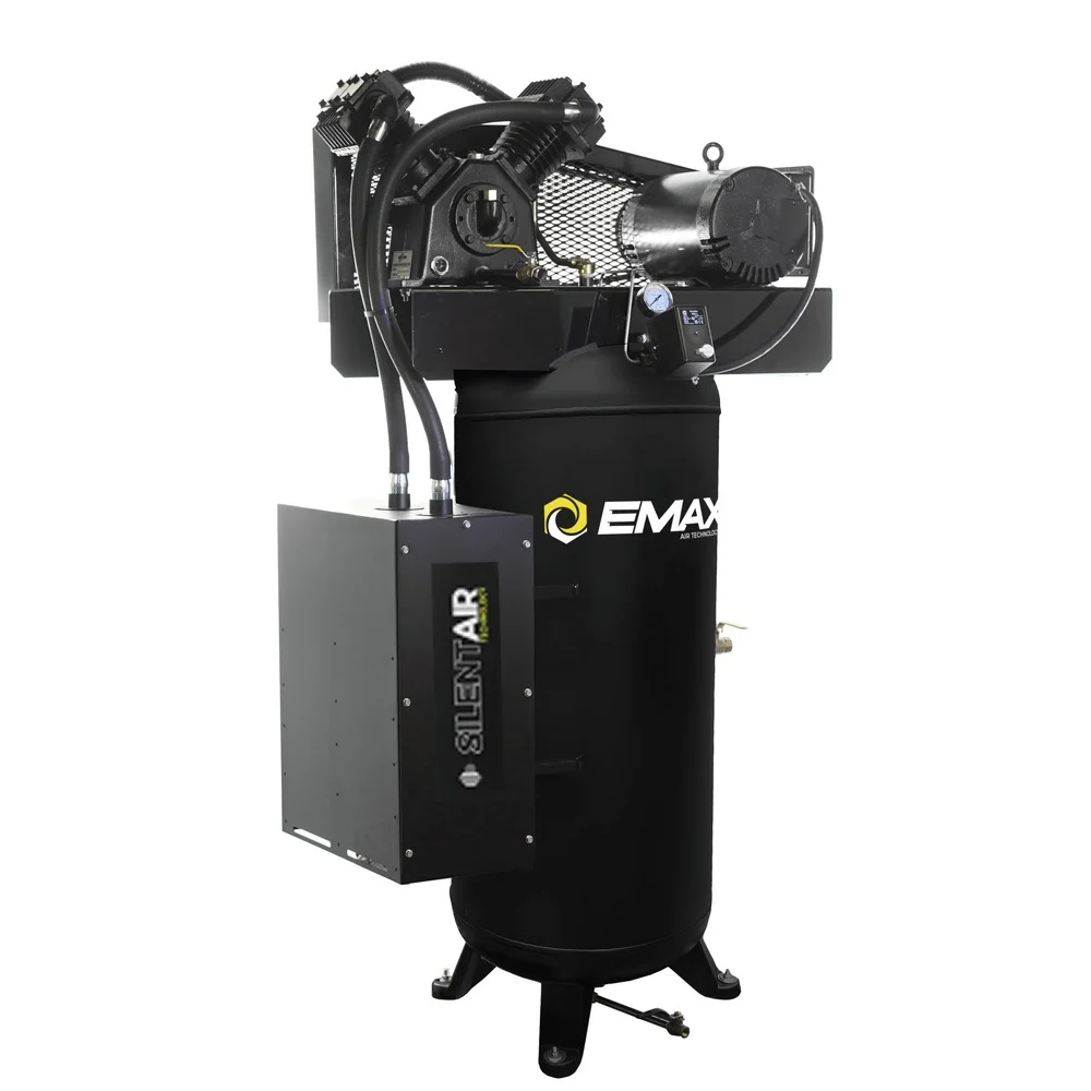 EMAX Silent Air Industrial 5 HP 60 gal. 2 Cylinder Single Stage 19 CFM Air Compressor with EFKIT008AWBS Maintenance Kit - ESS05V060V1K