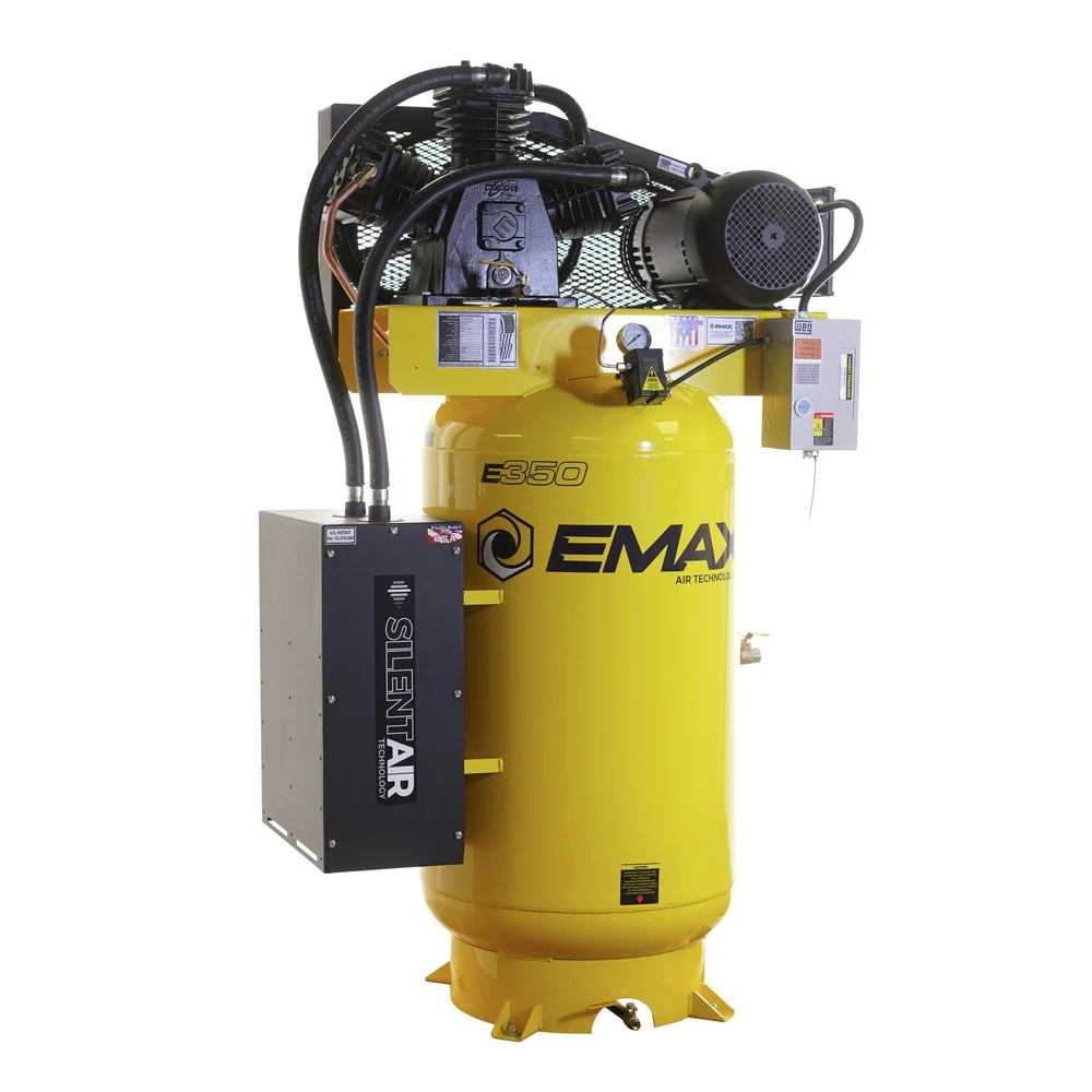 EMAX Silent Air Industrial 7.5 HP 80 gal. 3 Cylinder MAX FLO 2-Stage 1-Phase 35.2 CFM Air Compressor with EFKIT008AWBS Maintenance Kit - ESS07V080Z1K