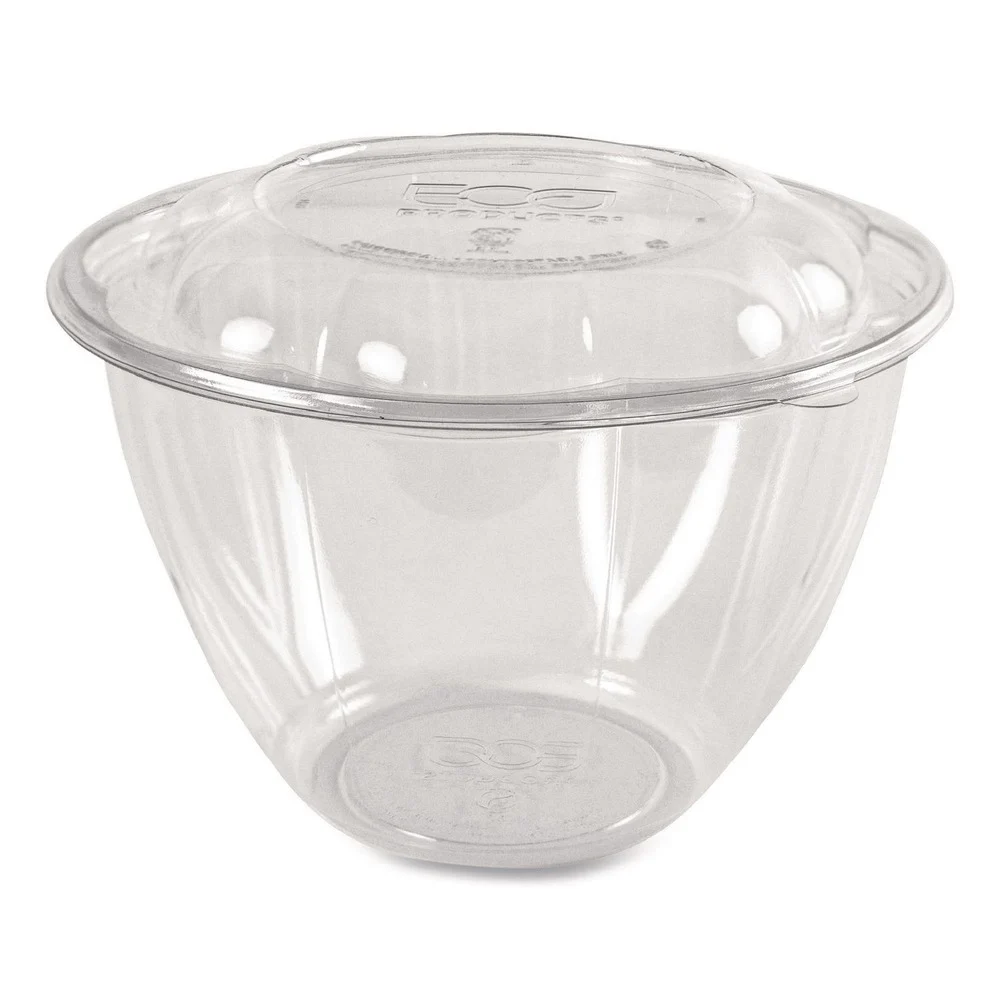 Eco-Products 48 oz. Renewable and Compostable Plastic Salad Bowls with Lids - Clear (150/Carton)