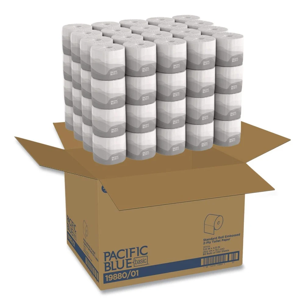 Georgia Pacific Professional 2-Ply Septic Safe Pacific Blue Basic Bathroom Tissue - White (550 Sheets/Roll, 80 Rolls/Carton)