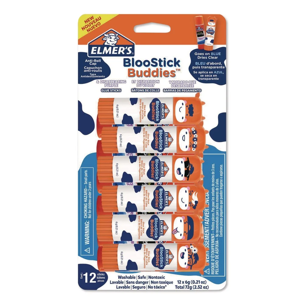 Elmer's 2213736 0.21 oz BlooStick Buddies and Disappearing Purple Glue Stick Combo Pack - Dries Clear (12/Pack)