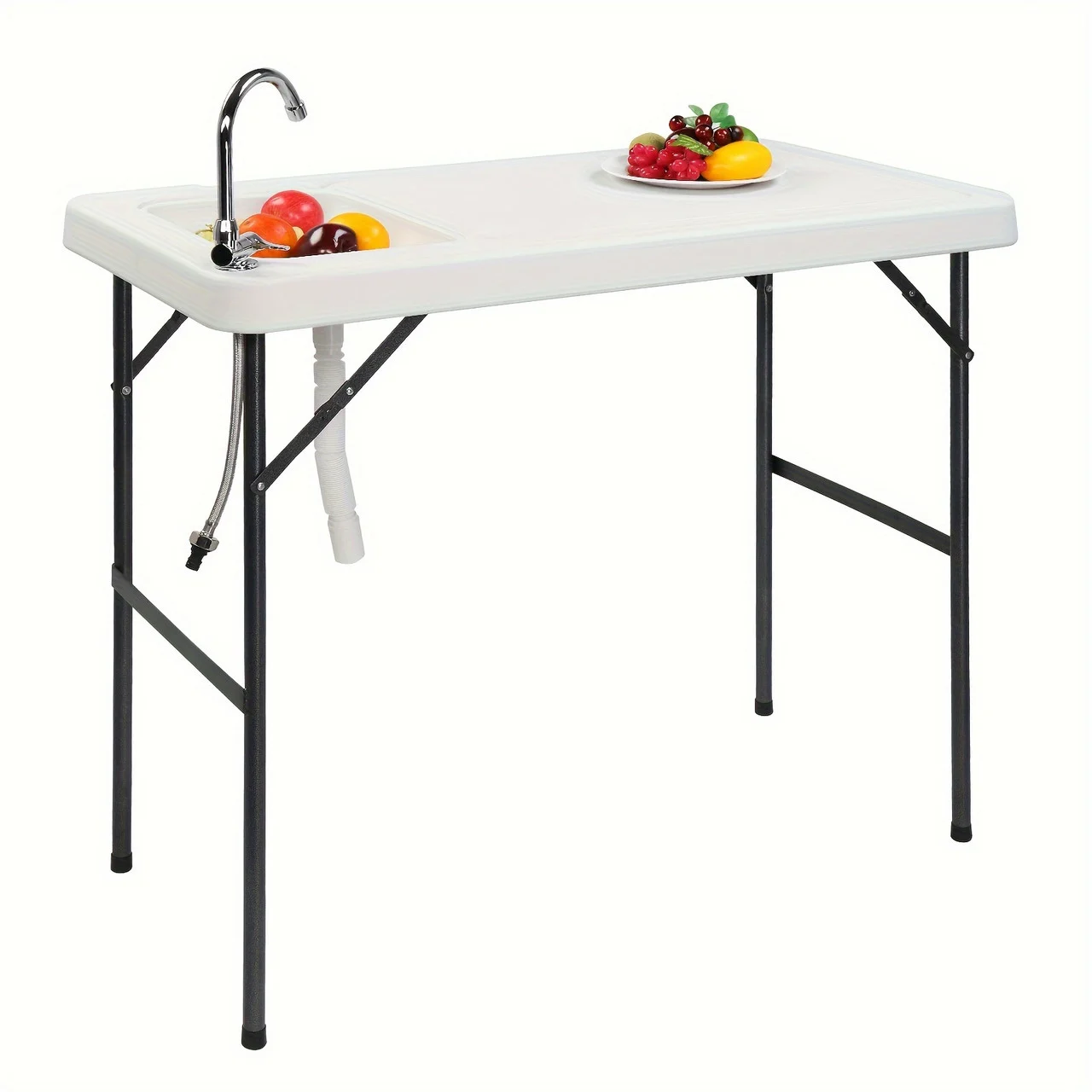 Outdoor Folding Portable Camping Table with Sink Faucet, Lightweight PVC Material, Compact Design for Camping & Picnics, Easy Assembly, Includes Drainage System, 23.23 x 37.20 x 45.28 Inches