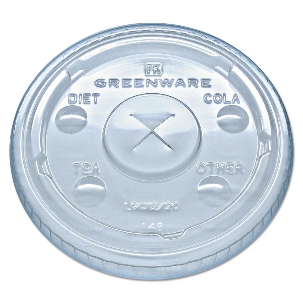 Fabri-Kal Greenware Plastic Cold Drink Lids, Fits 9 oz Old-Fashioned Cups/12 oz Squat Cups/20 oz Cups - Clear (1000/Carton)