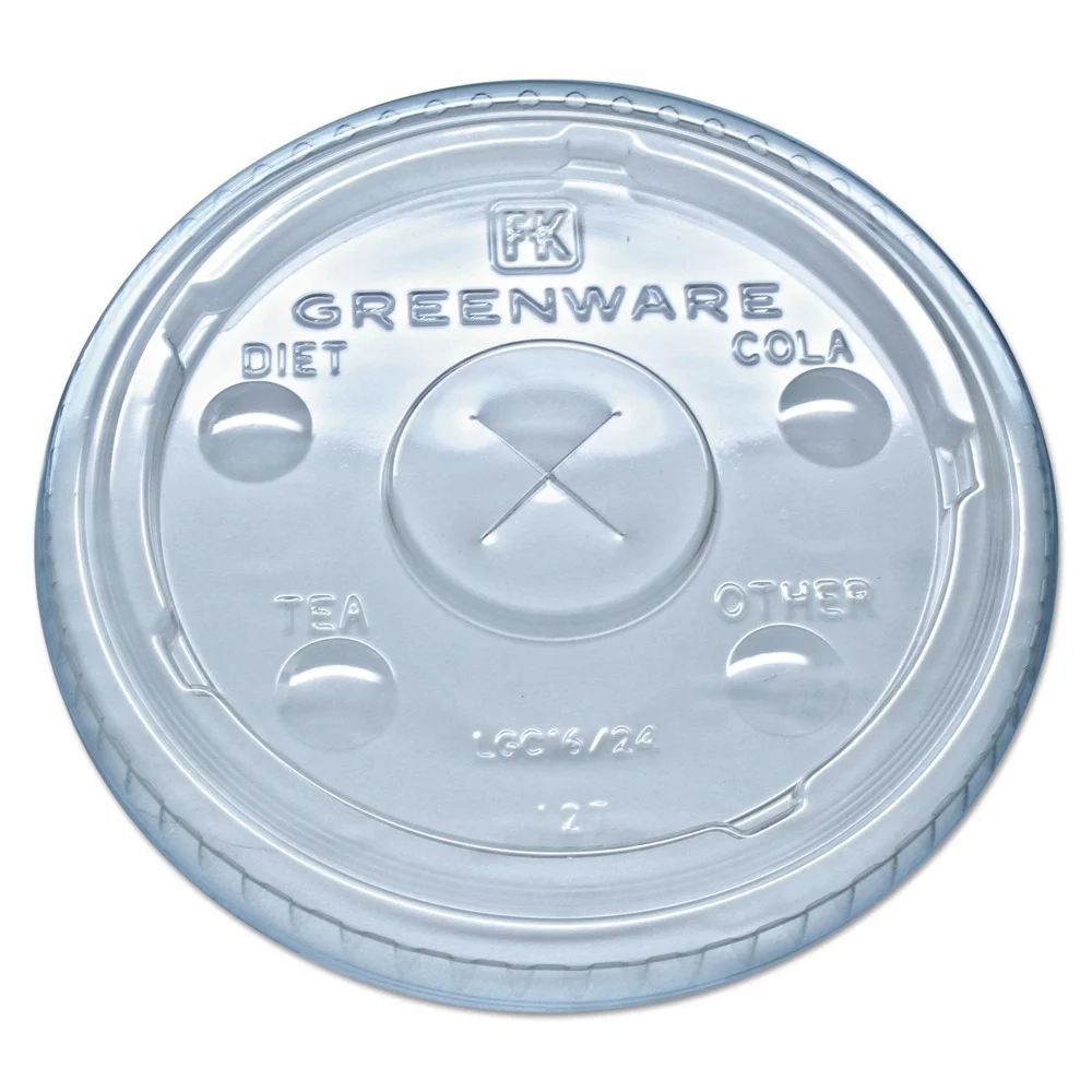 Fabri-Kal Greenware X-Slot Sugarcane Cold Drink Lids, Fits 16 oz/18 oz/24 oz Cold Cups - Clear (1000/Carton)