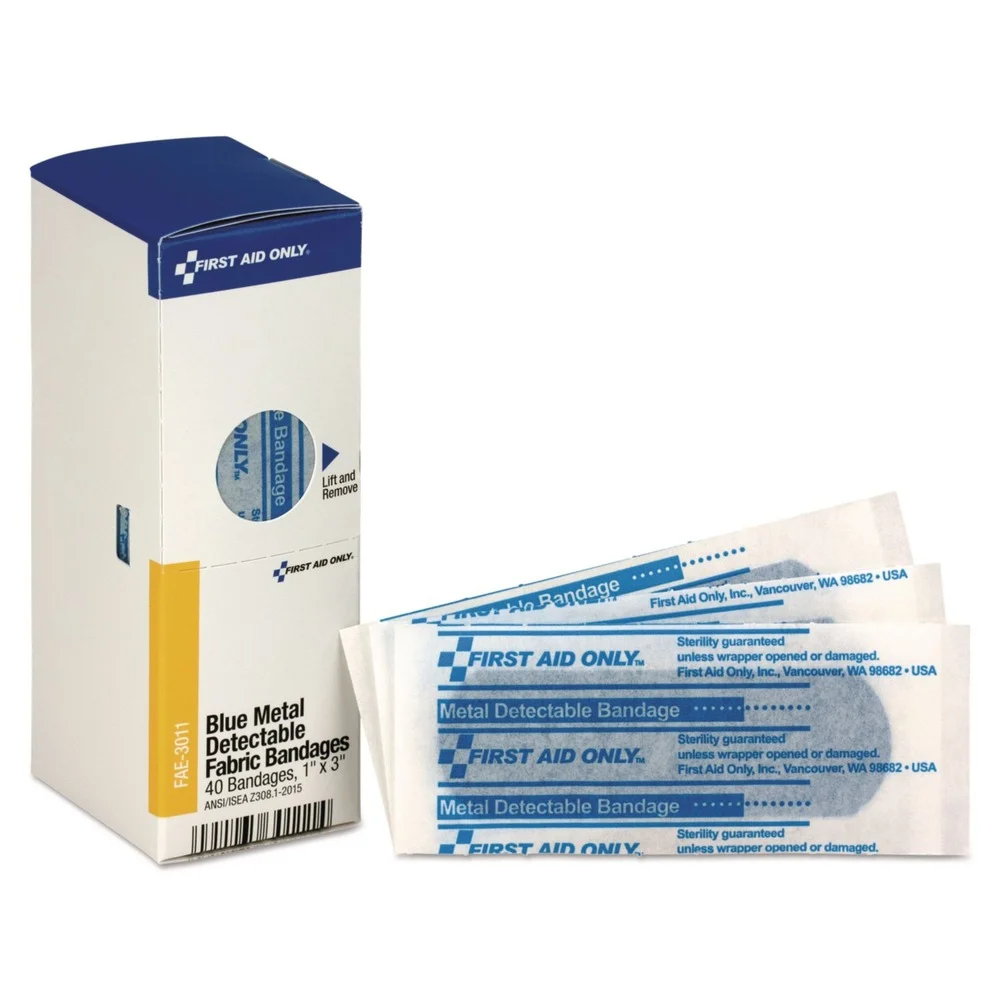 First Aid Only 1 in. x 3 in. Metal Detectable Bandages Refill for SmartCompliance General Cabinet - Blue (40/Box)