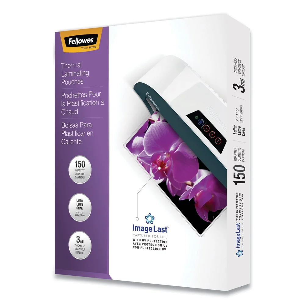 Fellowes Mfg Co. ImageLast 3 mil 9 in. x 11.5 in. Laminating Pouches with UV Protection - Clear (150/Pack)