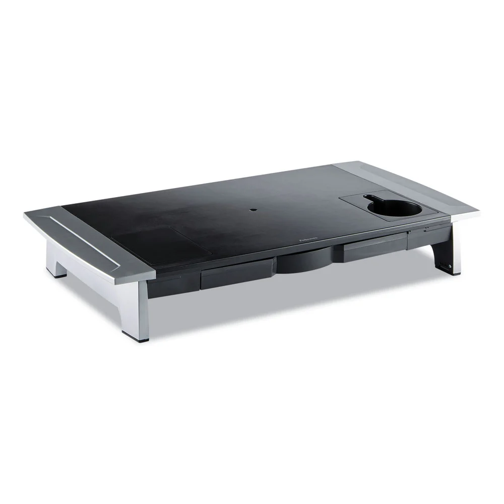 Fellowes Mfg Co. 27 in. x 14 in. x 4 in. to 6.5 in. Office Suites Premium Monitor Riser - Black/Silver