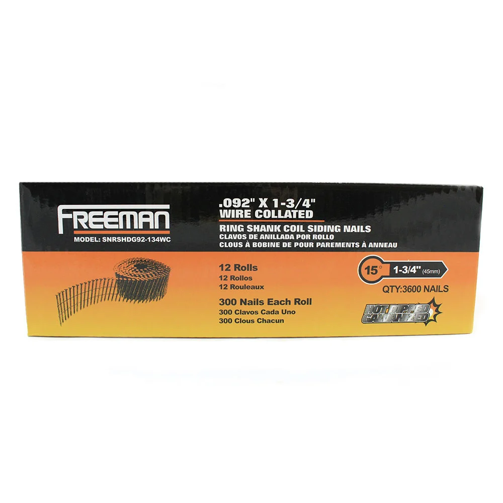 Freeman 3,600-Piece 1-3/4 in. 15-Degree Wire Collated Hot Dipped Galvanized Ring Shank Coil Siding Nails - SNRSHDG92-134WC