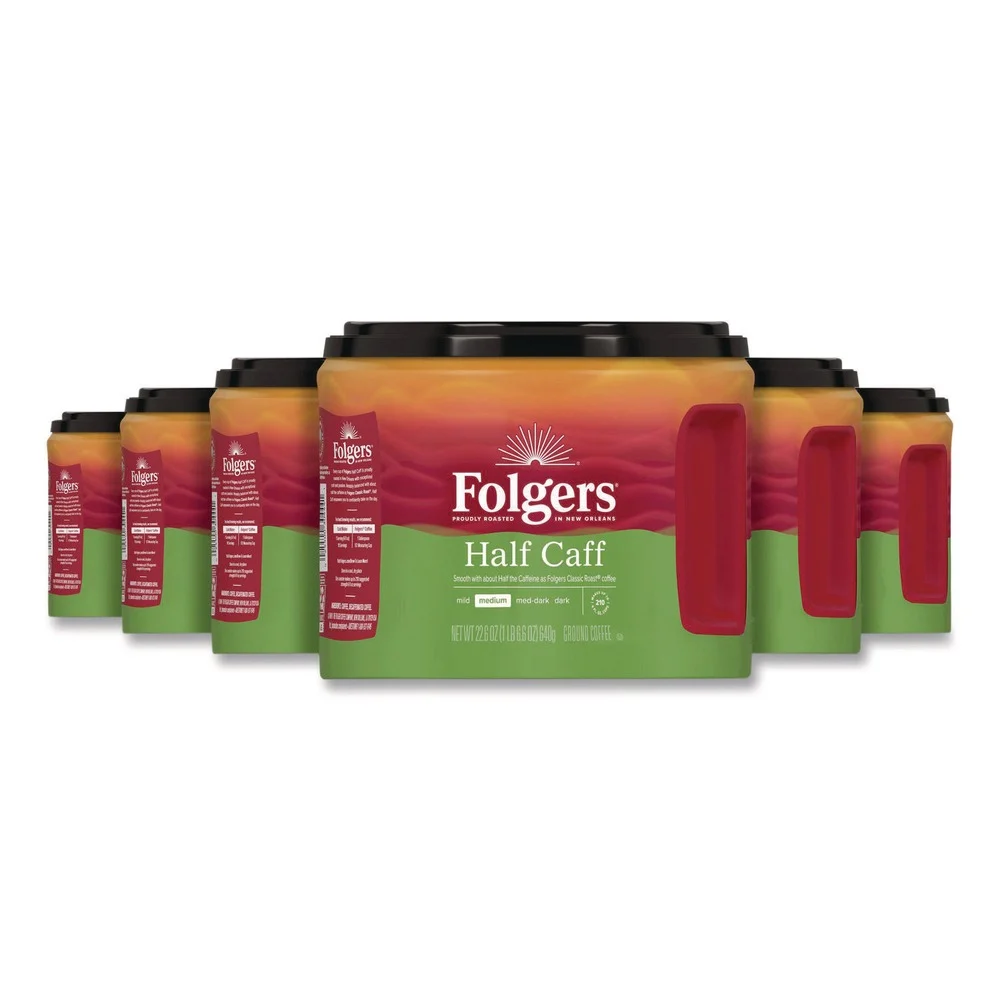 Folgers 2550030444 22.6 oz. Canister Half Caff Coffee (6/Carton)