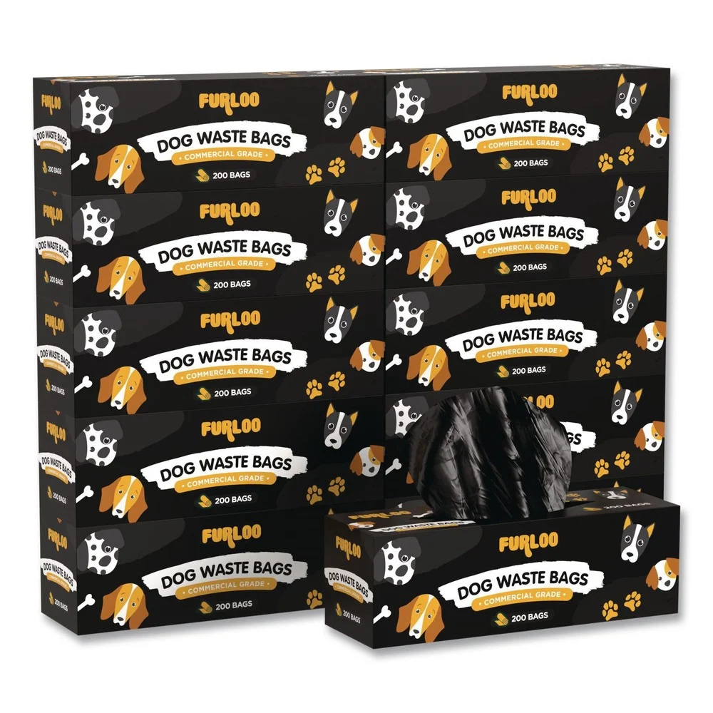 Furloo 8 in. x 13 in. Open-Face Commercial Grade Dog Waste Station Refill Bags - Black (2000/Carton)