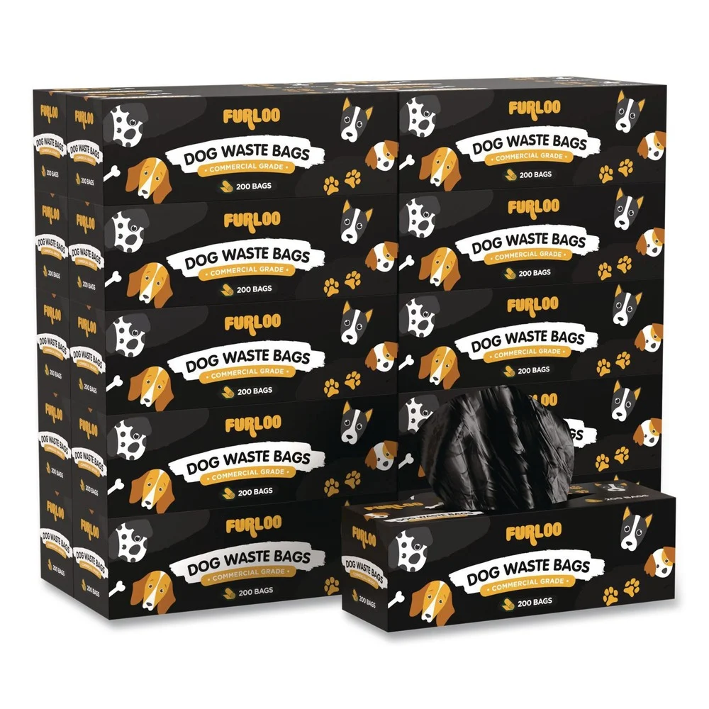 Furloo 8 in. x 13 in. Open-Face Commercial Grade Dog Waste Station Refill Bags - Black (4000/Carton)