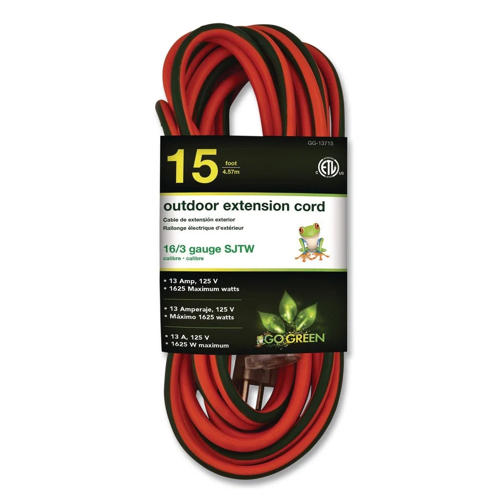 GoGreen Power GG-13715 16 AWG Extension Cord Lighted End, 15 ft, 13 A, Orange