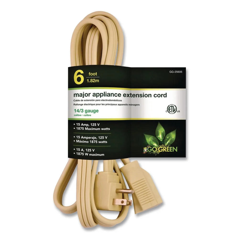 GoGreen Power GG-25606-4 6 ft. 15 Amps Appliance Cords - Beige (4/Pack)