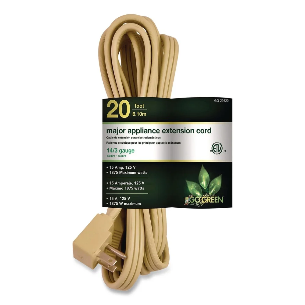 GoGreen Power GG-25620-4 20 ft. 15 Amps Appliance Cords - Beige (4/Pack)