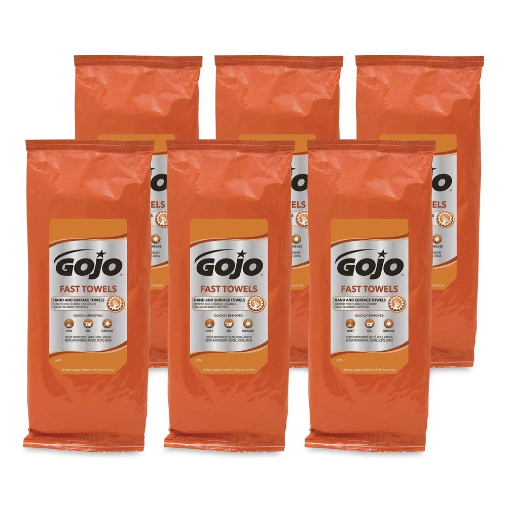 GOJO Industries 6285-06 FAST TOWELS 7.75 in. x 11 in. 2-Ply Hand Cleaning Towels - Fresh Citrus Blue (6/Carton)