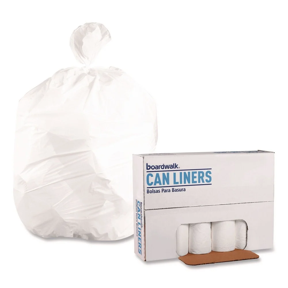 Boardwalk Z6036MN GR1 30 Gallon 10 mic 30 in. x 36 in. Perforated Roll High Density Can Liners - Natural (25 Bags/Roll, 20 Rolls/Carton)