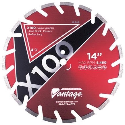Diamond Vantage X100 REFRACTORY SERIES 16 x .125 x 1/20mm Hard Material, Heavy Duty Grade, Segmented Blade