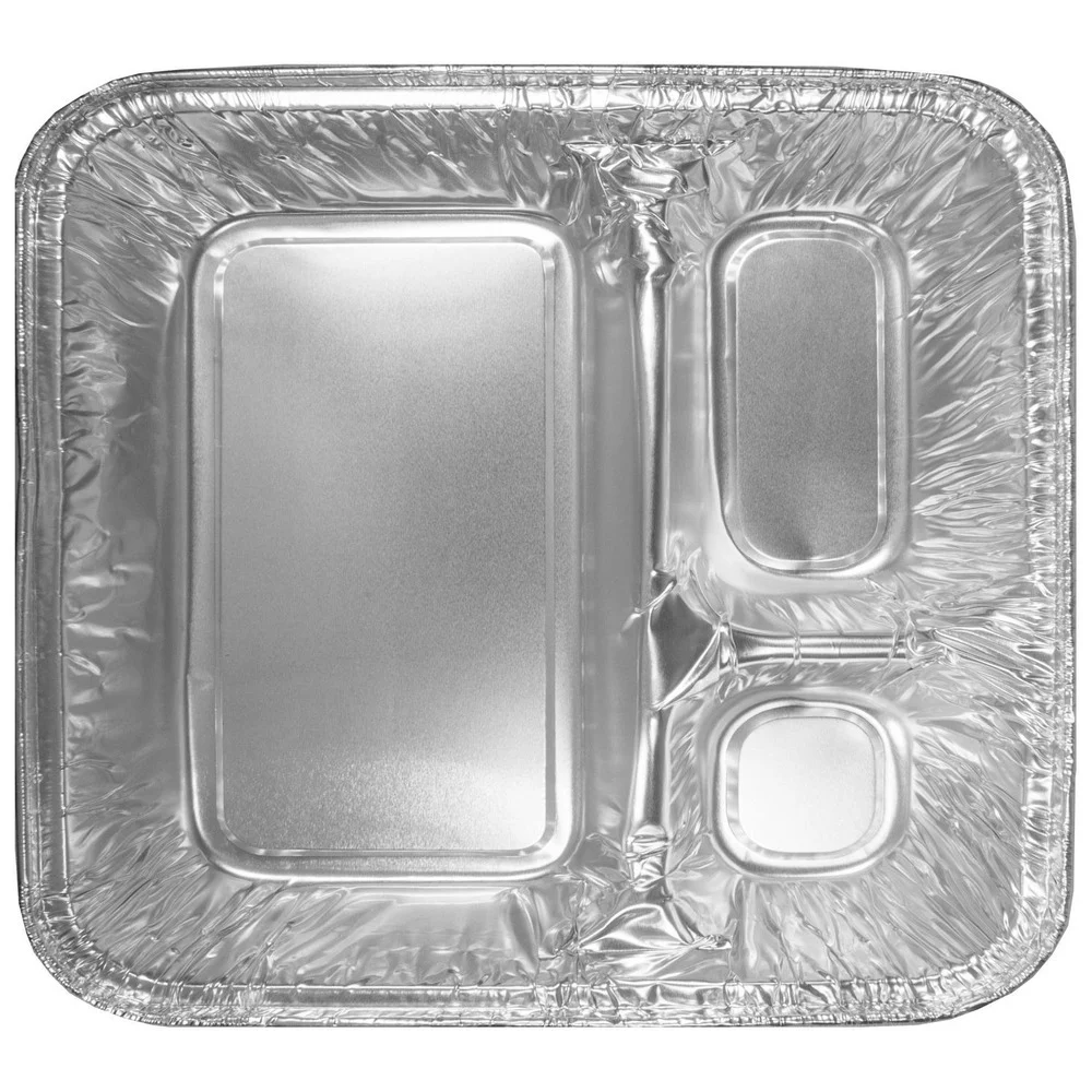 Handi-Foil 2045-00-500 6.38 in. x 1.47 in. x 8 in. 24 oz. 3-Compartment Oblong Aluminum Food Container - Silver (500/Carton)