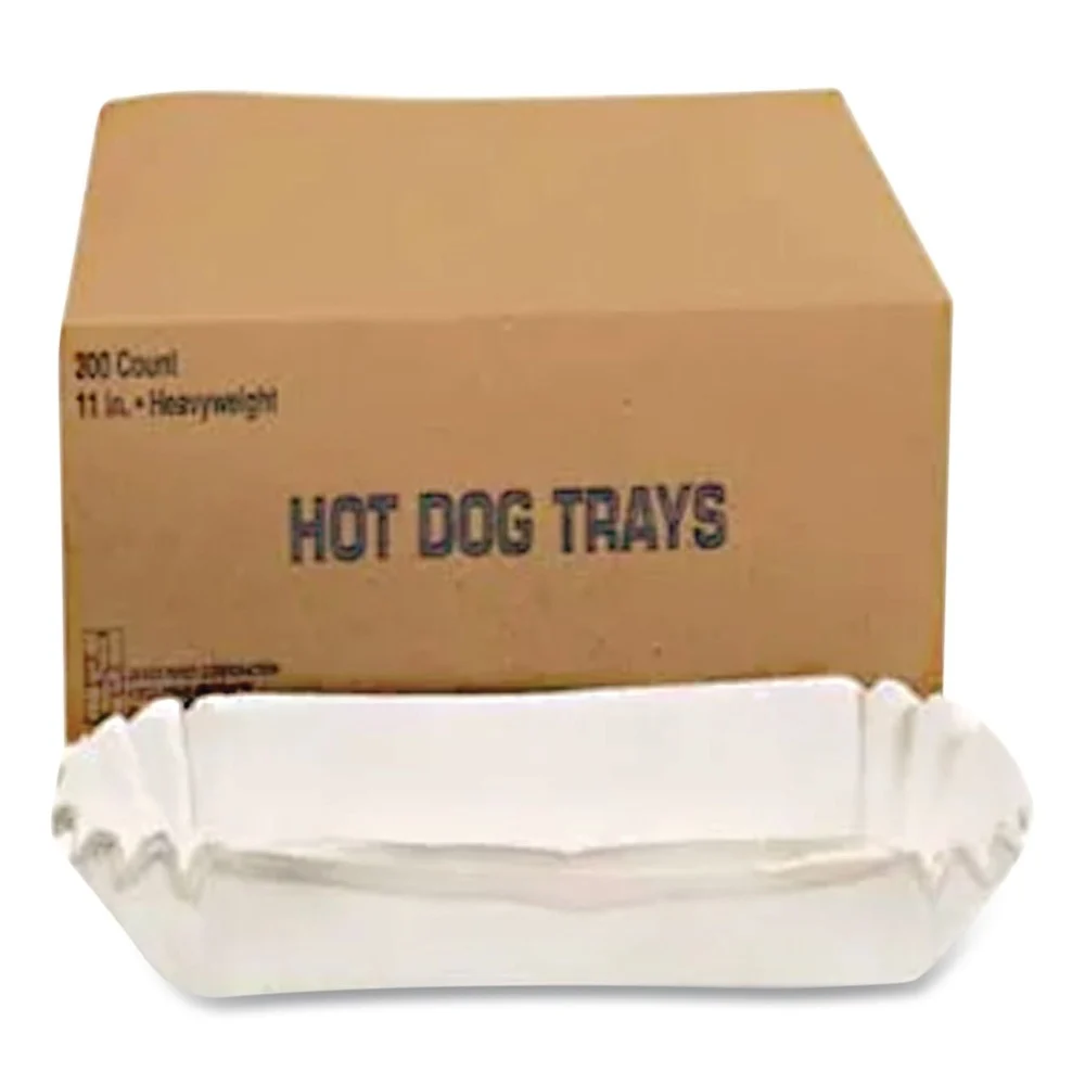 Hoffmaster 610740 500/Sleeve 6 Sleeves/Carton 6 in. x 2 in. x 2 in. Fluted Hot Dog Trays - White