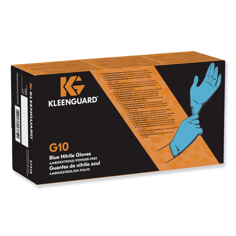 KleenGuard 9.5 in. Long 6 mil Thick Powder-Free G10 Nitrile Gloves - Large Blue (10-Boxes/Carton)