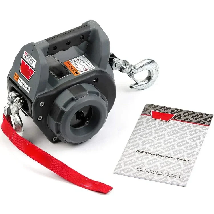 Tools.101570 Handheld Portable Drill Winch with 40 Foot Steel Wire Rope: 750 lb Pulling Capacity , Gray