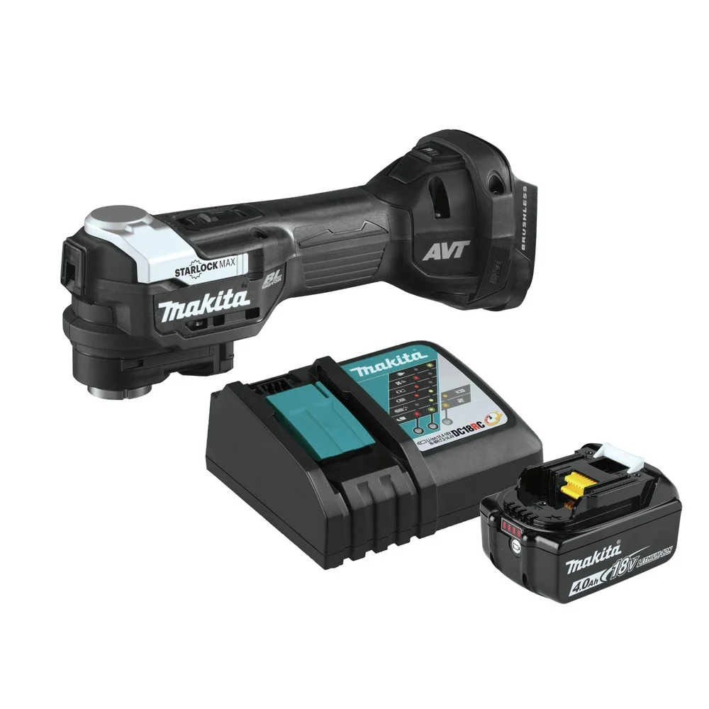 Makita 18V LXT Sub-Compact Brushless Lithium-Ion Cordless StarlockMax Oscillating Multi-Tool with Battery and Charger Starter Pack Bundle (4 Ah) - XMT04ZBBL1840BDC1