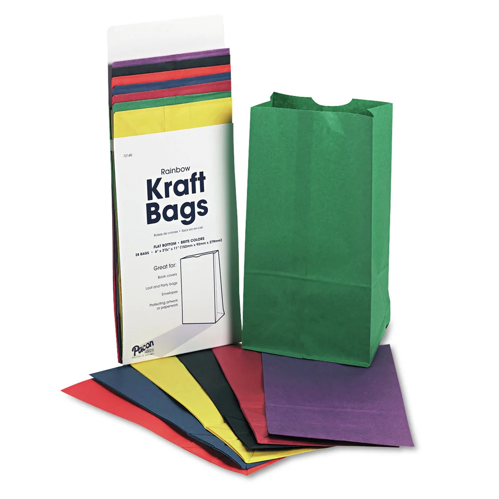 Pacon 6 in. x 3.63 in. x 11 in. No. 6 Size Rainbow Bags - Assorted Bright Colors (28/Pack)