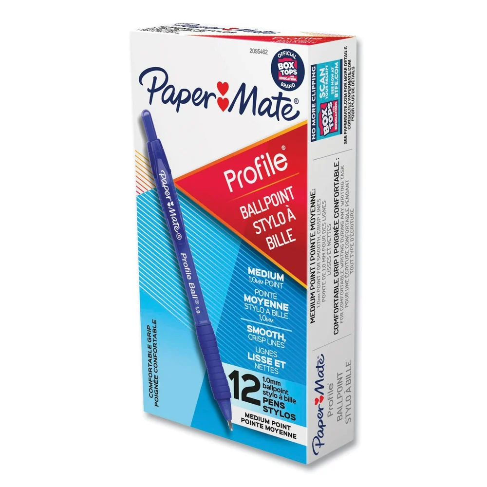 Paper Mate Profile 1 mm Retractable Ballpoint Pen - Blue Ink/Translucent Blue Barrel/Medium (1-Dozen)