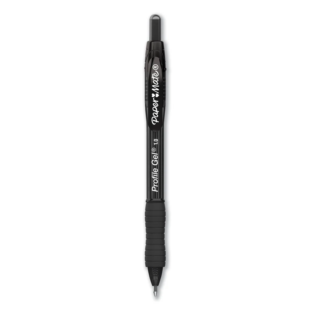 Paper Mate Profile 1 mm Retractable Gel Pen - Black Ink/Translucent Black Barrel/Bold (1-Dozen)