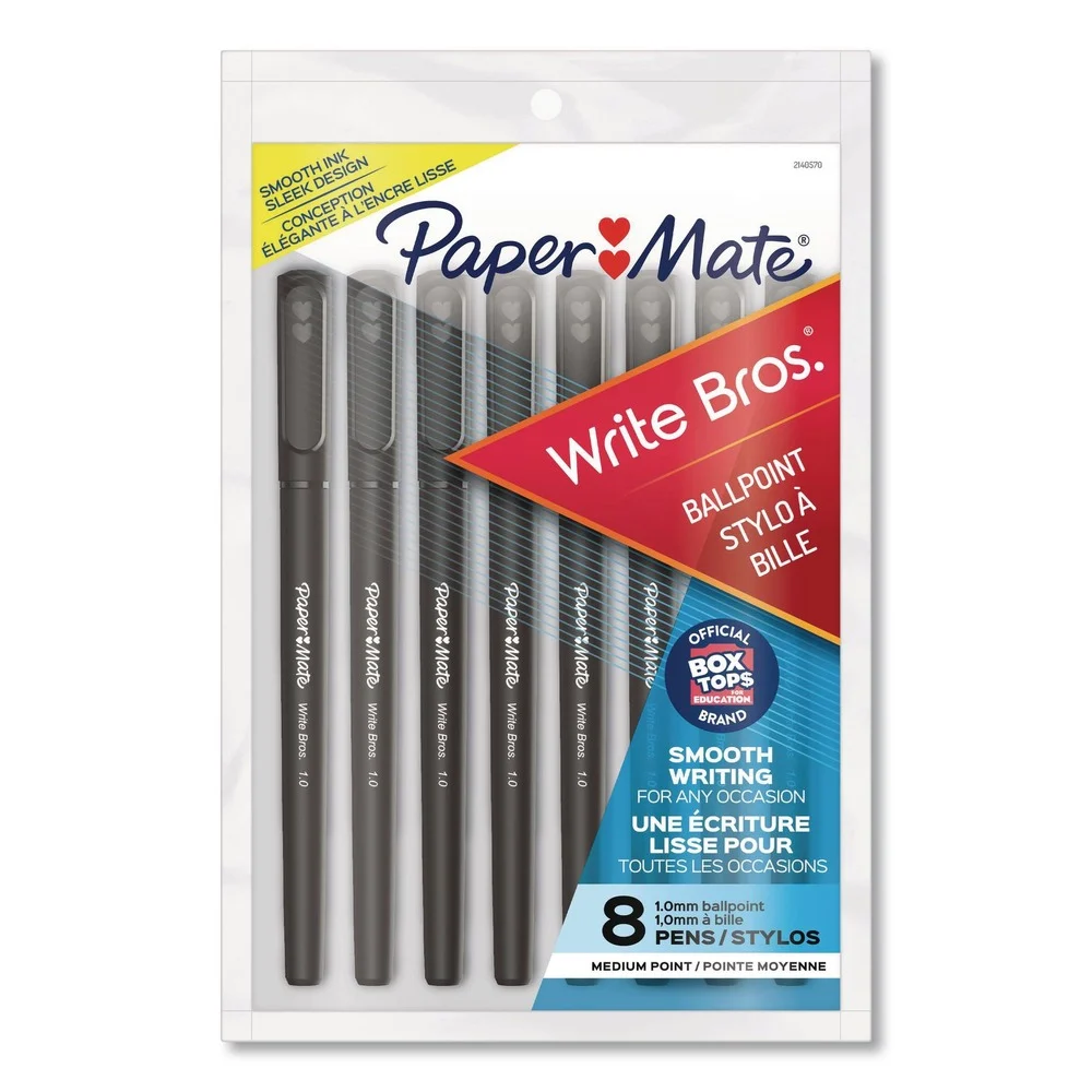 Paper Mate Write Bros. Medium 1 mm Ballpoint Pen - Black Ink/Black Barrel (8/Pack)