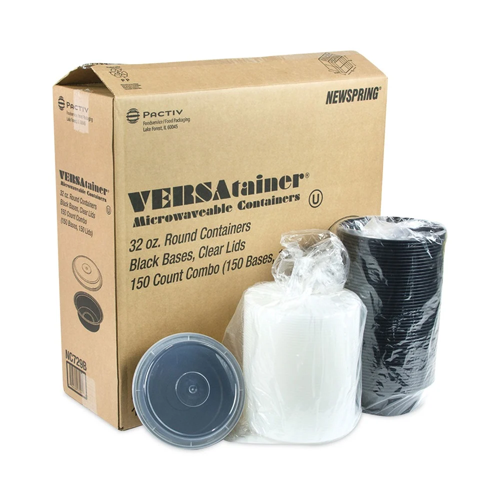 Pactiv Corp. NC729B 32 oz 7 in. Diameter x 2 in. h Newspring VERSAtainer Plastic Microwavable Containers - Black/Clear (150/Carton)