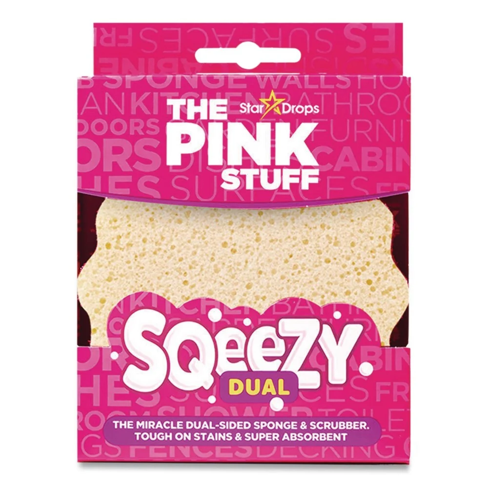 The Pink Stuff 4 in. x 5.3 in. Sqeezy Dual-Sided Sponge and Scrubber - Pink/Ivory