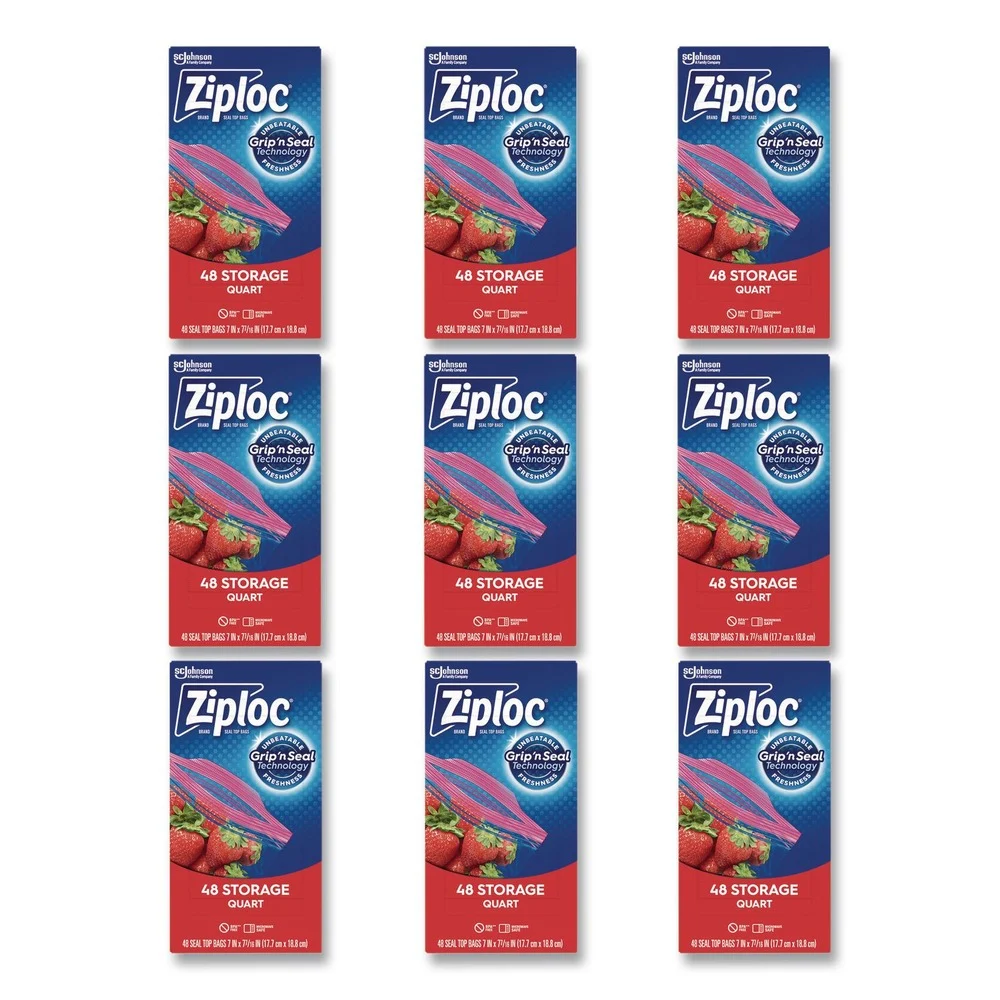 Ziploc 1 Quart 1.75 mil. 9.63 in. x 8.5 in. Double Zipper Storage Bags - Clear (9/Carton)