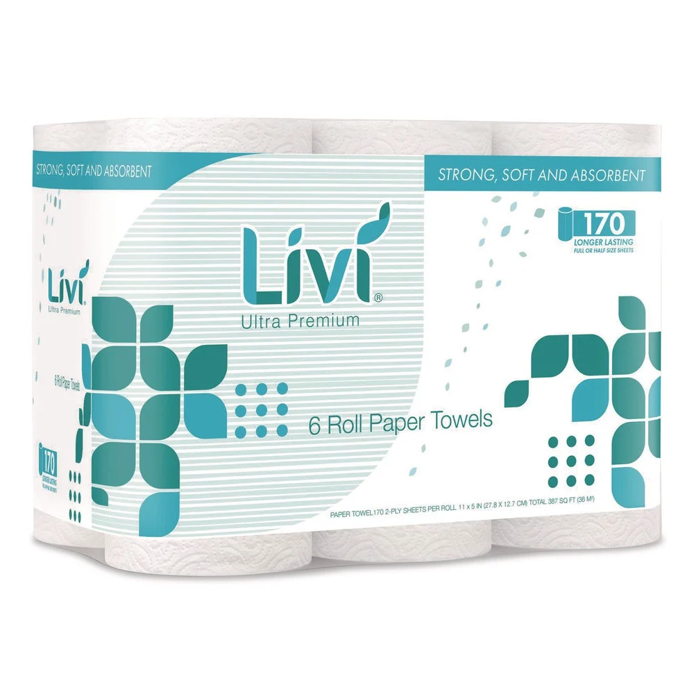 Livi Ultra Premium Kitchen Roll Towel 2-Ply 5-in x 11-in White 6 Rolls/Pack 4 Packs/Carton