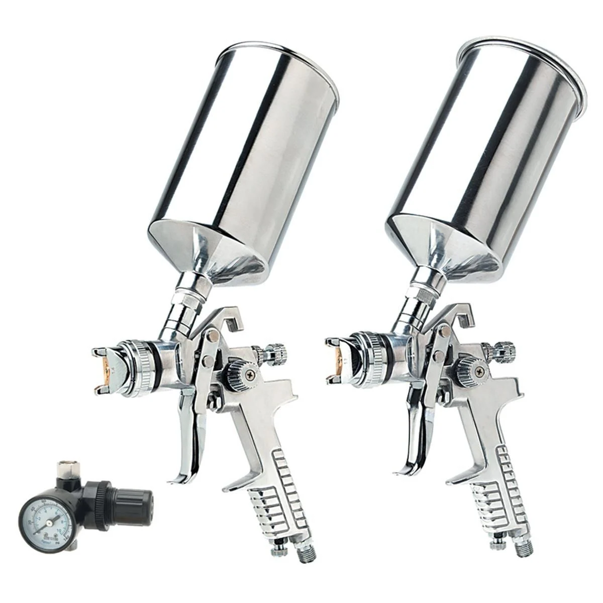 Paint Spray Gun Kit, 3 Piece, 2 HVLP Guns, 1.4mm and 1.7mm, Pressure Regulator with Gauge