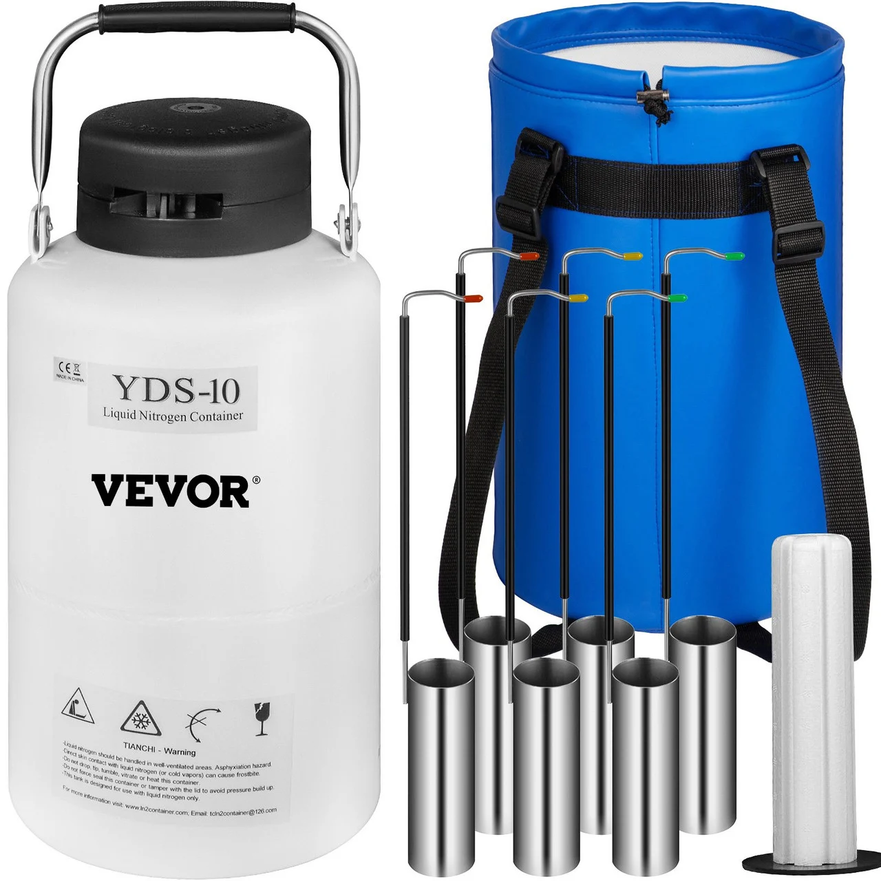 Liquid Nitrogen Container 10L Aluminum Alloy Liquid Nitrogen Tank Cryogenic Container with 6 Canisters and Carry Bag