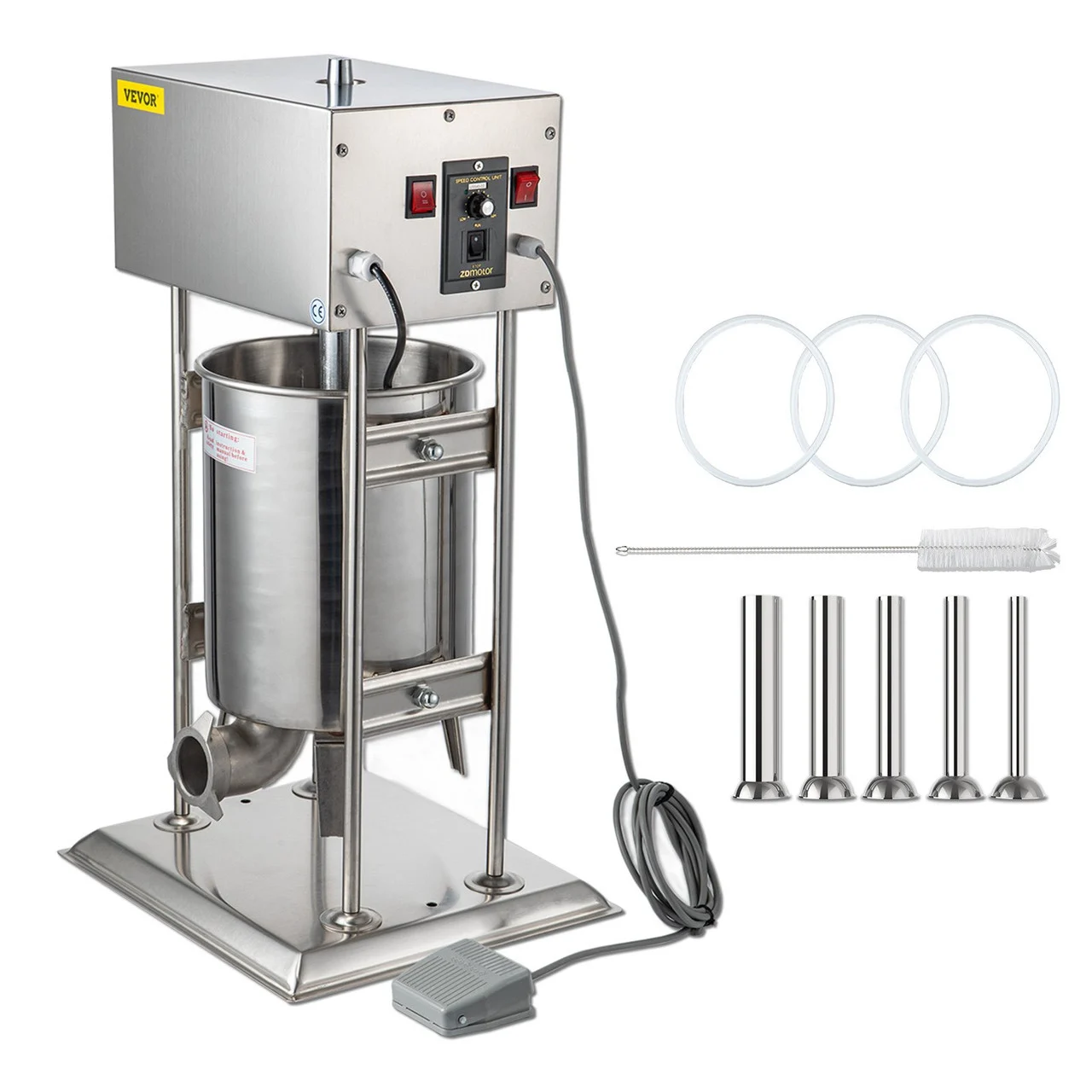 Electric Sausage Stuffer 12L Capacity, Vertical Meat Stuffer Various Speed Control, Stainless Steel Sausage Filler with 4 Sausage Tubes for Commercial and Home Use