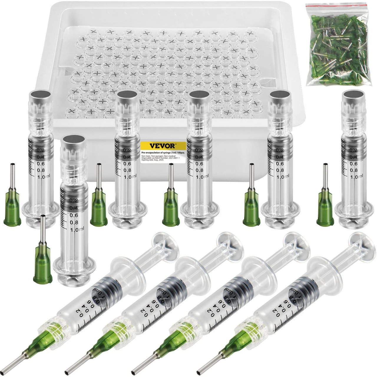 100 PCS Borosilicate Glass Luer Lock Syringe, 1mL, Reusable Glass Syringes with 14 Ga Blunt Tip Needles, for Lab, Vet, Art, Craft, Thick Liquids, Oil, Gel, Glue, Ink, Non Hypodermic