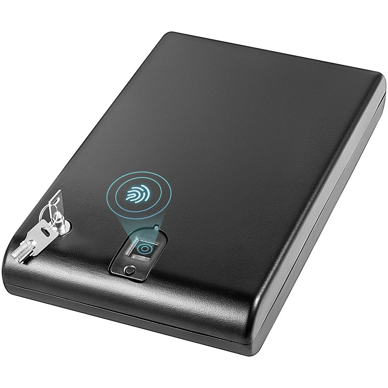 Security Safe 10.63x7.48x2.17inch Pistol Safe with 120 Fingerprint Lock and Key Lock Q235 Cold Rolled Steel Portable Safe Box Quick Access Gun Safe for Car Home Office