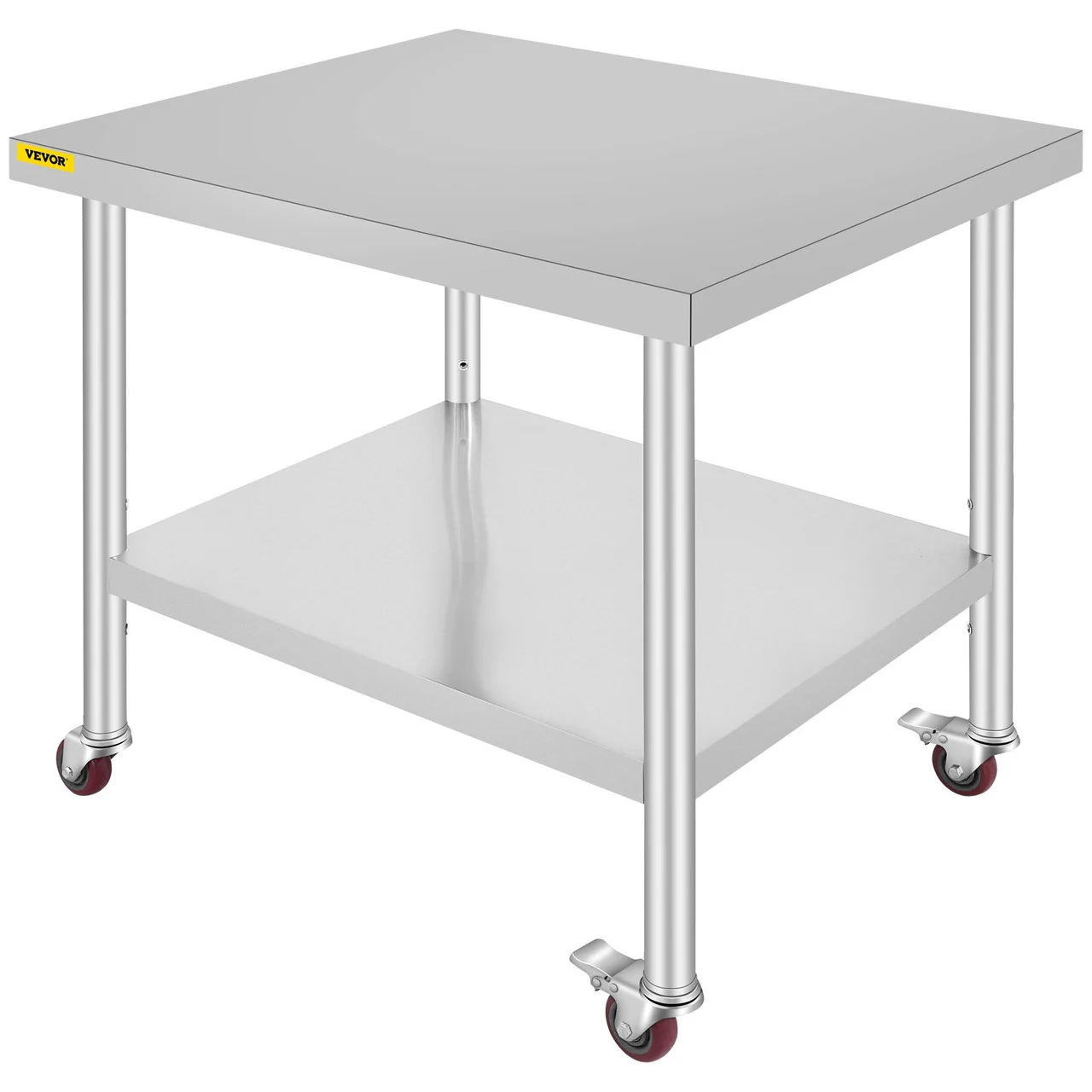 30x36x34 Inch Stainless Steel Work Table 3-Stage Adjustable Shelf with 4 Wheels Heavy Duty Commercial Food Prep Worktable with Brake for Kitchen Prep Work