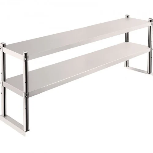 Double Overshelf, Double Tier Stainless Steel Overshelf, 60 in. Length x 12 in. Width Double Deck Overshelf, Height Adjustable Overshelf for Prep & Work Table in Kitchen, Restaurant and Workshop