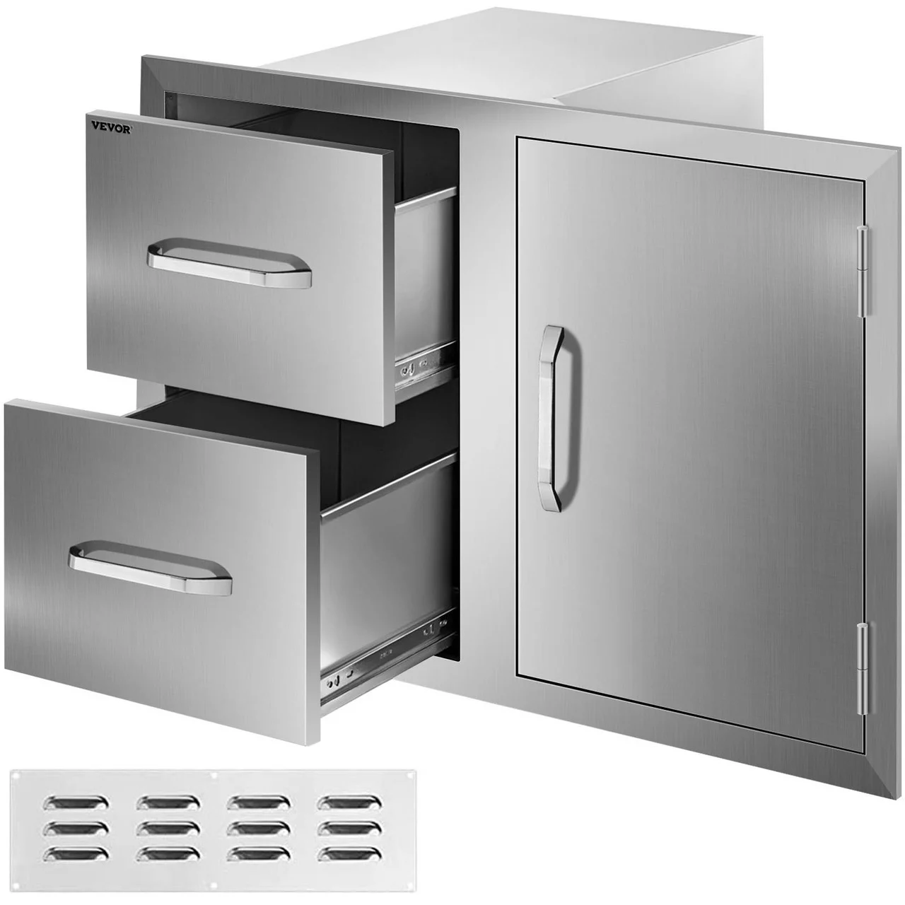 Outdoor Kitchen Door Drawer Combo 32.5" W x 21.6" H x 20.5''D, Access Door/Double Drawers with Paper Towel Rack, BBQ Island Drawers with Stainless Steel Handles for Outdoor Kitchen
