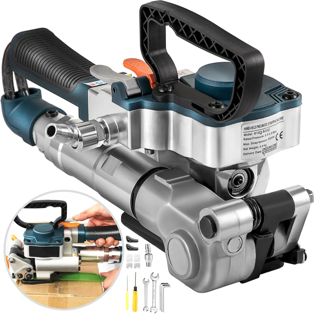 B19 Pneumatic Strapping Tool Hand Held Strapping Machine with 3500N Max Tension Pneumatic Strapping Machine for 1/2''-3/4'' PP/PET Belt
