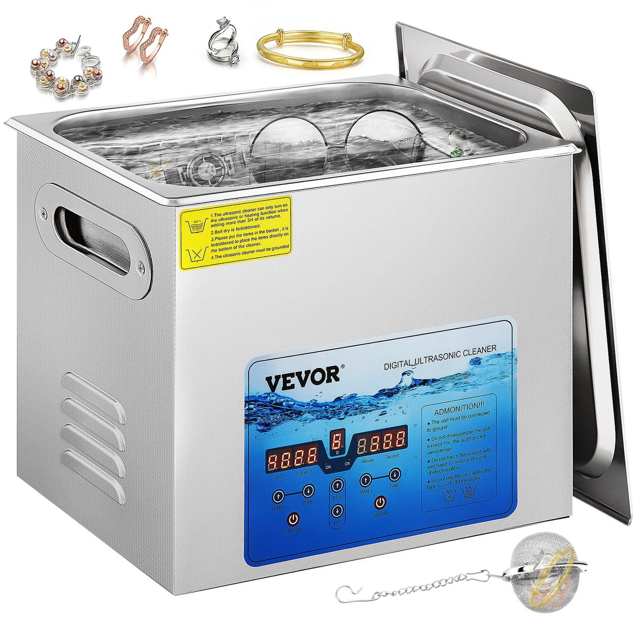 Ultrasonic Cleaner, 36KHz~40KHz Adjustable Frequency, 10L 110V, Ultrasonic Cleaning Machine w/Digital Timer and Heater, Lab Sonic Cleaner for Jewelry Watch Eyeglasses Coins, FCC/CE/RoHS Listed